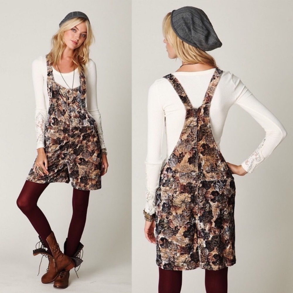 FREE PEOPLE Floral Velvet Short Overalls